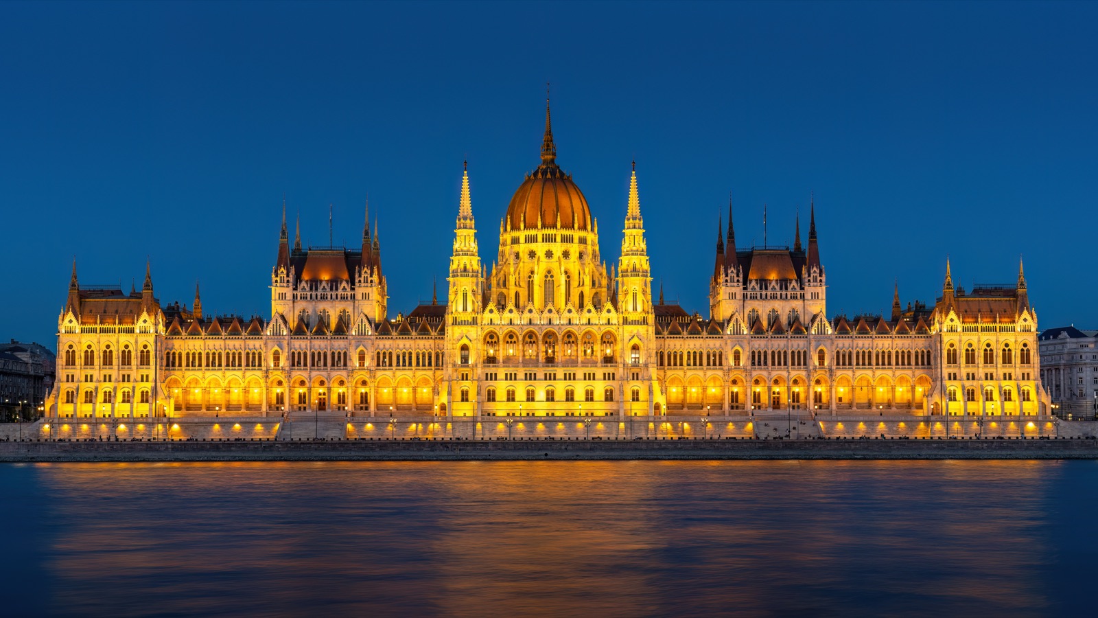 The Hungarian Parliament building on the Danube riverfront in Budapest.